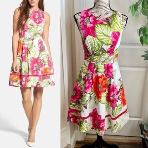 Eliza J Floral Fit & Flare Floral Sleeveless Dress Pink Orange Sz 2
